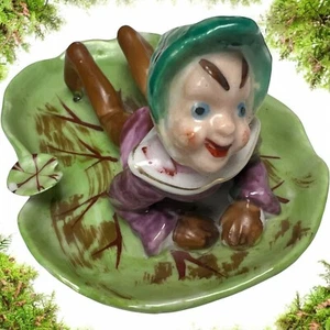 Elf Pixie Fairy on Lily Pad Ashtray Trinket Dish Handpainted Occupied Japan - Picture 1 of 16