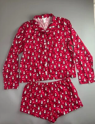 Conjunto de pijama de franela Forever 21 rojo blanco osos polares LS botones top pantalones cortos usados en excelente estado l Foto 1 de 4