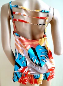Laundry by Shelli Segal Top Blouse MEDIUM Spaghetti Strap Lined Ruffled Tropical - Picture 1 of 5
