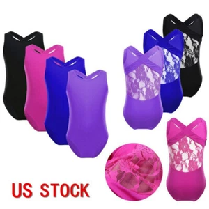 Girls Ballet Leotards Turtleneck Dance Unitards Gymnastics Floral Lace Romper - Picture 1 of 112