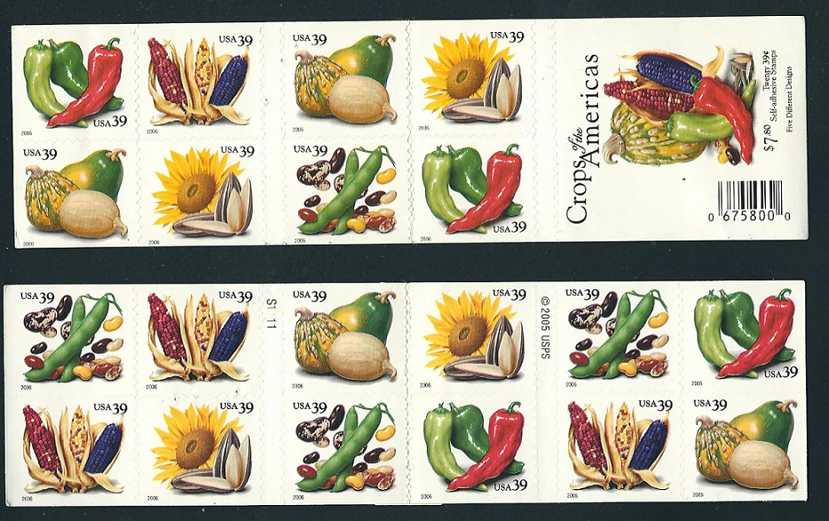 Scott# 4008/12...39 Cent...Crops...2 Sided Booklet With 20 Stamps  - Image 1 of 1