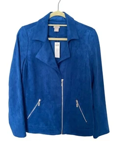 Chico's Women's Royal Blue Faux Suede Moto Jacket Size 0 NWT - Picture 1 of 6