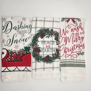 Christmas Dish Tea Towels Set of 3 Holiday Kitchen Decorations New - Picture 1 of 10