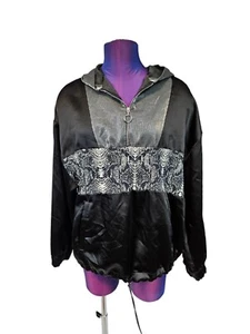 Zara Basic Silver & Black Satin Hooded Windbreaker Size Medium Women's H34 - Picture 1 of 10