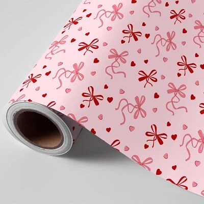 Bow Wrapping Paper -Mini Roll- 17 Inch x 32.8Ft Valentin's Day Pink Red Bowkn... - Image 1 of 4