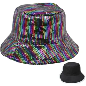 Mardi Gras Multi-Colored Sequin Reversible Bucket Hat - Picture 1 of 1
