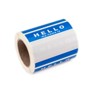 Roll of 250 'Hello My Name Is' Stickers Label Tags - Blue & White 8cm x 6cm - Picture 1 of 1