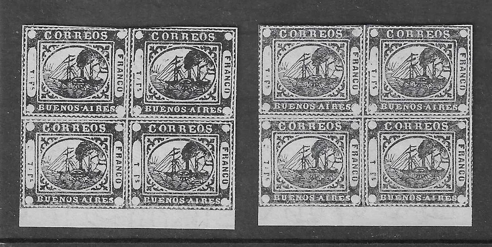 Argentina 1859 Buenos Aires, 1p steamship, Lichtenstein reprints Blocks(4) #8 - Image 1 of 1
