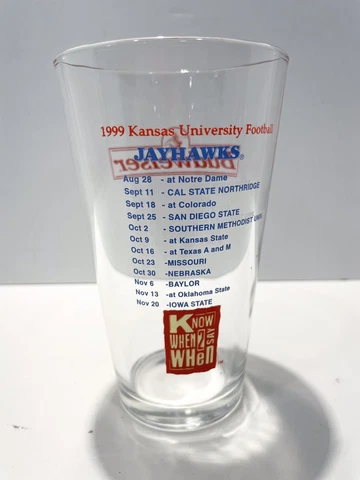 KU Kansas University Jayhawks 1999 Football Schedule Pint Glass Budweiser 5 3/4” Cover