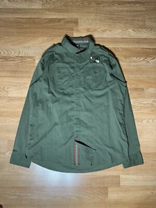 Avirex Button Up Shirt Men's Size XL Green Epaulets Patch Collared Pockets Nice - Picture 1 of 5