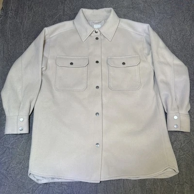 H&M Hombres Talla Grande Chaqueta Color Crema Algodón Abrigo Botones Bolsillos Manga Larga Foto 1 de 4