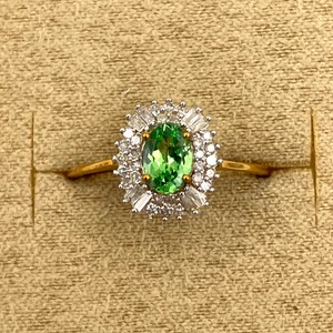 Anello Luxoro Tsavorite granato e doppio aureola diamante oro 10 kt 2 grammi 1,10 ctw - Foto 1 di 12