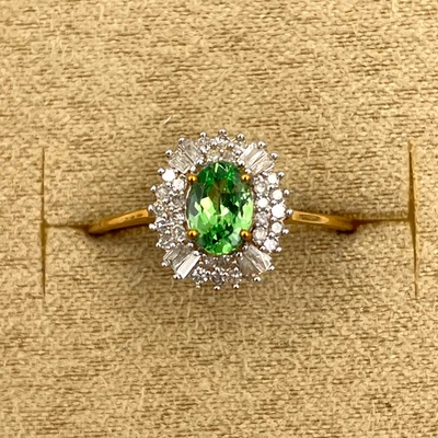 Anillo Luxoro Tsavorita Granate y Doble Halo Diamante Oro 10k 2 gramos 1,10 ctw Foto 1 de 4