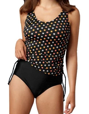 TANKINI mit RAFFUNG schwarz-orange-koralle-taupe PUNKTE Gr.38 CUP C NEU - Bild 1 von 3