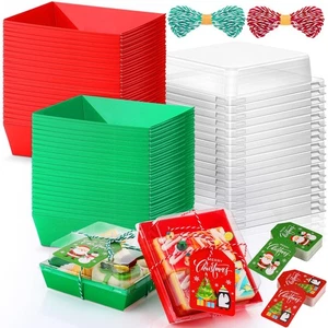 100 Piezas Cajas de Charcutería de Navidad con Tarjetas de Cuerdas, Caja de Comida de Navidad con... - Imagen 1 de 7