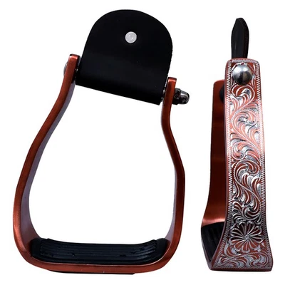 KK HILASON 3" Cuello Western Aluminio Inclinado Caballo Estribos Floral Grabado Foto 1 de 4