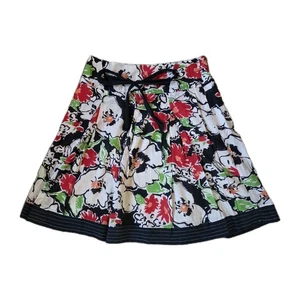 Mix Nouveau New York Lined Midi A-Line Floral Skirt Size Small Black White Bold - Picture 1 of 12