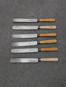Juego de 6 cuchillos de mantequilla vintage NABOB Walter Belk & Son Sheffield mango marfil - Imagen 1 de 24