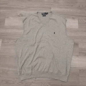 Chaleco Suéter Tejido Vintage Polo Ralph Lauren Para Hombres 3XLT 100% Algodón Gris Abuelo - Imagen 1 de 3
