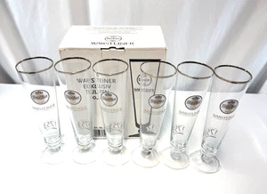 Set of 6 Warsteiner German Pilsner Beer Glasses 0.4L Footed Gold Rim 10" Tall - Picture 1 of 4