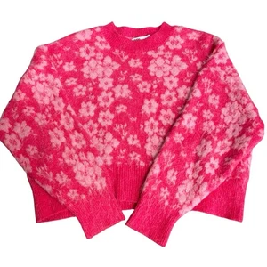 Zara Women's Fuschia Pink Floral Oversized Cropped Sweater Size M - Picture 1 of 11