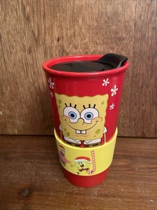 Spongebob Squarepants Christmas Travel Cup Silicone With Sleeve Hillenburg 16oz - Picture 1 of 5