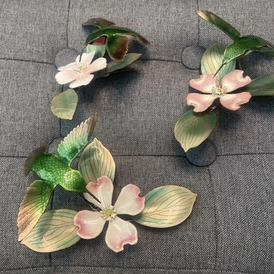 VTG 3 Bovano of Cheshire Enamel Copper Wall Art Hummingbirds & Dogwood 5”x5” VGC - Image 1 of 4