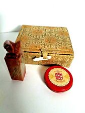 Vintage Carved Stone Seal Stamp Asian Chicken  Red Wax Tin Container