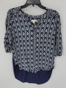 Blusa Skies are Blue Top Mujer Mediana Azul Blanca Mixta Medios Boho Popover - Imagen 1 de 8