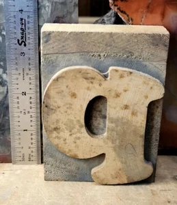 LARGE LETTER "P" ANTIQUE LETTERPRESS VINTAGE WOODEN PRINT BLOCK STAMP 3" VGC - Picture 1 of 3