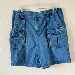 Y2K Sunriver Medium Wash Denim Carpenter Utility Shorts Mens 40 - Picture 1 of 8