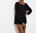 LOFT Textured Knit Square Neck Long Sleeve Sweater in Black Size XXL - NEW