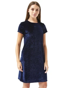TRAFFIC PEOPLE Blue Velvet Shift Dress Sz XL 14 Short Sleeve Vintage Retro Style - Picture 1 of 11