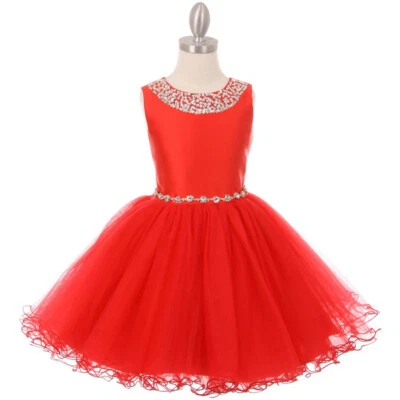 ROJO Talla 8 Vestido Niña Flor Cumpleaños Dama de honor Fiesta Recital Graduación Formal Foto 1 de 4