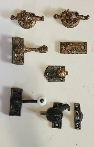 Antique Victorian Door and Window Hardware lot Bronze Lion Paw Cast Iron Cover