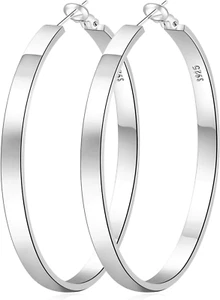 4MM Wide-Silver 50mm Wide Silver Hoop Earrings for Women Sterling Silver Large H - Picture 1 of 6