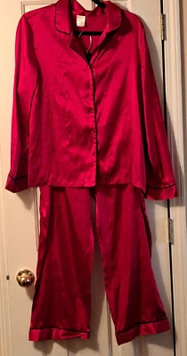 Conjunto de ropa de dormir Gilligan & O'Malley para mujer L 2 piezas rojo satinado negro acento Foto 1 de 4