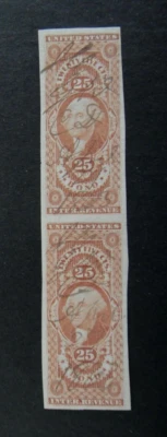 US Revenue Stamp R43a 25c Bond Imperforate Vertical Pair 1st Issue 1862-1871 - Image 1 of 2