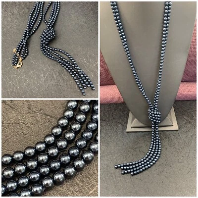 COLLAR CHARTER CLUB 30” borla anudada vintage firmado gris imitación perlas Foto 1 de 4