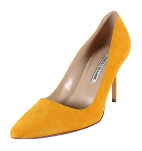 MANOLO BLAHNIK $865 Marigold Orange Suede BB Stiletto Heels Pumps 39 - Imagen 1 de 14
