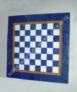 15" Coffee Marble Top Chess End Table Lapis Handmade Inlay Hallway Deor H4701A - Picture 1 of 4