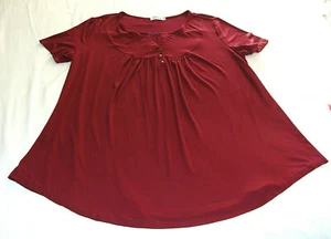 Burgundy Red Short Sleeve NOTCH Neck Knit Top by LYKING Sz XX-LARGE (2XL) - Picture 1 of 3