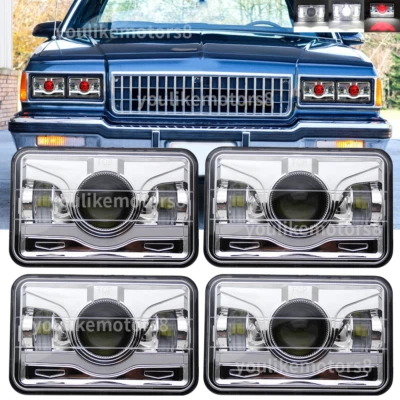 Faros LED altos/bajos DRL Fit Chevrolet Caprice G10 1977-1986 4 piezas negros 4x6 pulgadas Foto 1 de 4