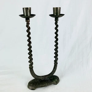 Tall Candle Holders U Shaped Israel Corkscrew Twisted Metal Mid Century Modern - Picture 1 of 12