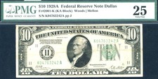 1928 A, $10 FR 2001-K -DALLAS FRN-RARE - PMG-25