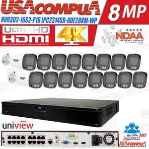 UNIVIEW 16 canales 4K NVR red Uniview 16x4MP NDAA Bullet Audio cámara kit de seguridad - Imagen 1 de 9