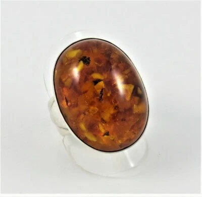 Vintage 835er Silber ring mit Bernstein, Handarbeit um 1970, Gr. 60 (E3255) - Bild 1 von 4