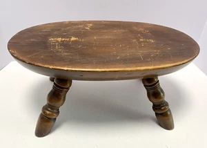 Vintage Wooden Oval Stool With Turned Legs Rustic Footstool Farmhouse Style - Picture 1 of 7
