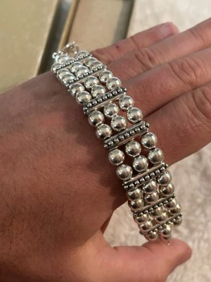 New BBJ 925 Sterling Silver Wide Tribal Beaded Ball Toggle Bracelet 8.25" 51.1 G - Image 1 of 4