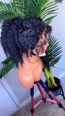 16” Full Lace Curly Wig – 100% Human Hair – Glueless / No Glue Needed – Natural - Image 1 of 4